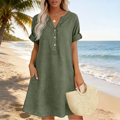 🏖️ LIMITED-TIME 50% OFF! 👗Women's V-Neck Tunic Dress – Relaxed Fit, Pockets & Breathable