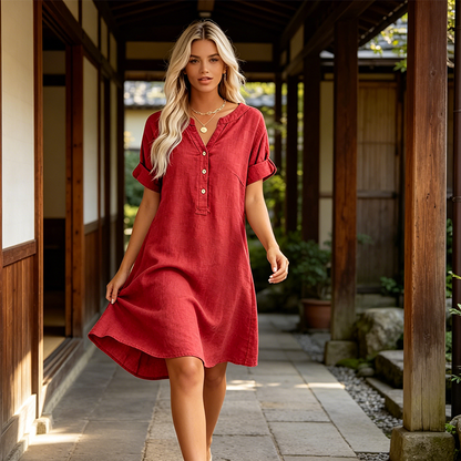 🏖️ LIMITED-TIME 50% OFF! 👗Women's V-Neck Tunic Dress – Relaxed Fit, Pockets & Breathable