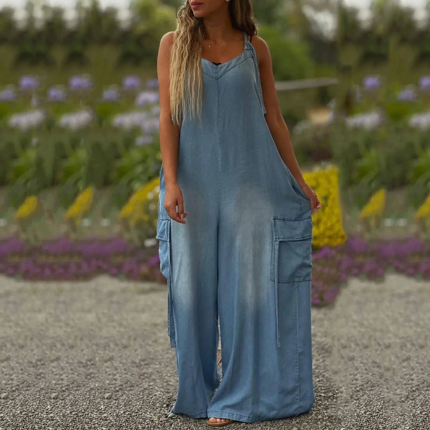 Women's Loose Wide-Leg Jumpsuit with Pockets