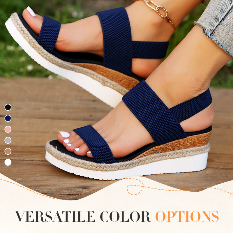 Women's Woven Elastic Strap Thick Bottom Wedge Sandals