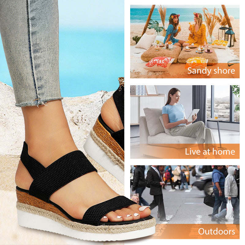 Women's Woven Elastic Strap Thick Bottom Wedge Sandals