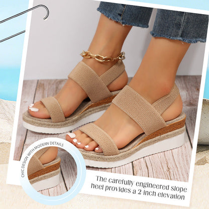Women's Woven Elastic Strap Thick Bottom Wedge Sandals