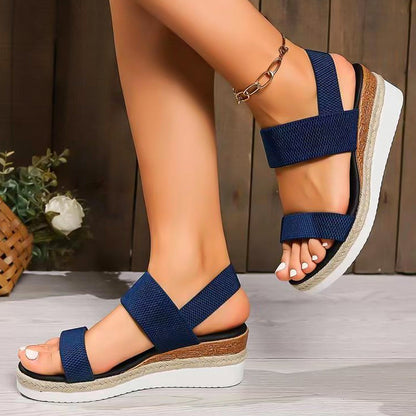 Women's Woven Elastic Strap Thick Bottom Wedge Sandals