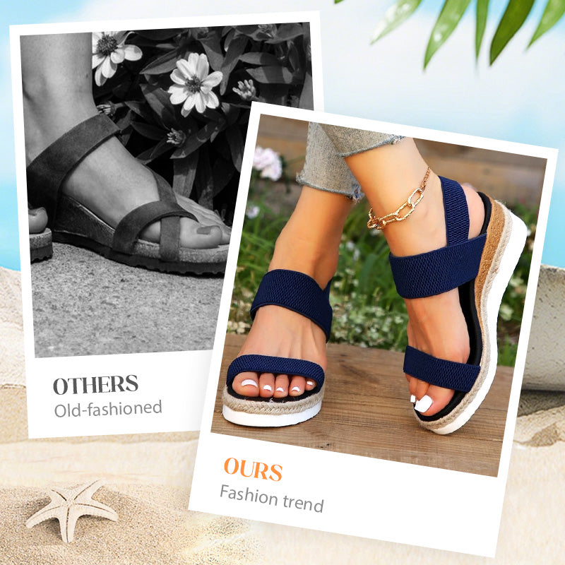 Women's Woven Elastic Strap Thick Bottom Wedge Sandals