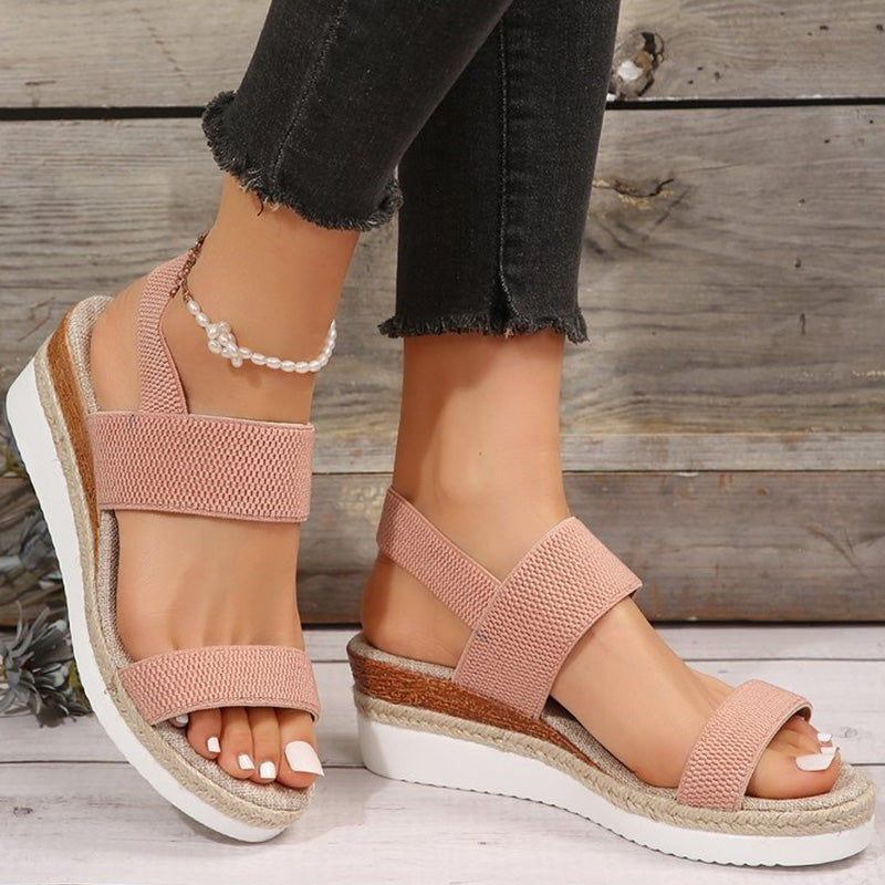 Women's Woven Elastic Strap Thick Bottom Wedge Sandals