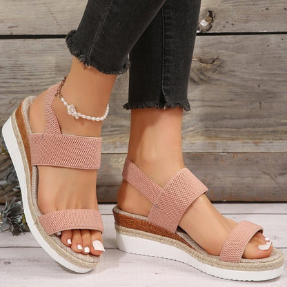 Women's Woven Elastic Strap Thick Bottom Wedge Sandals