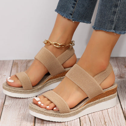 Women's Woven Elastic Strap Thick Bottom Wedge Sandals