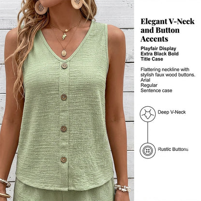 Women's Casual V-Neck Sleeveless Two-Piece Set