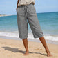Women's Casual Cropped Pants with Button Detail