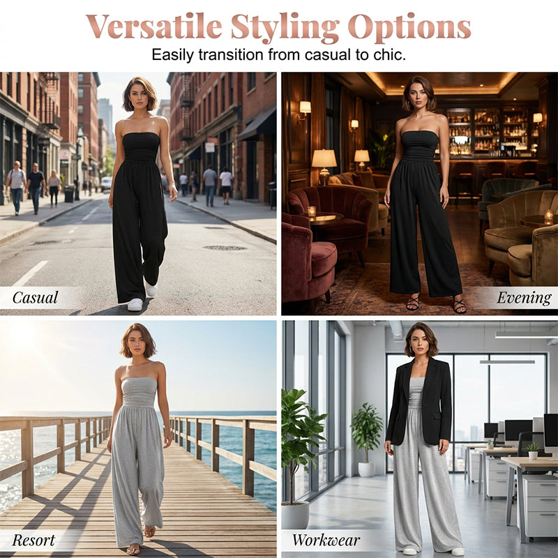 Strapless Wide-Leg Jumpsuit with High Waist
