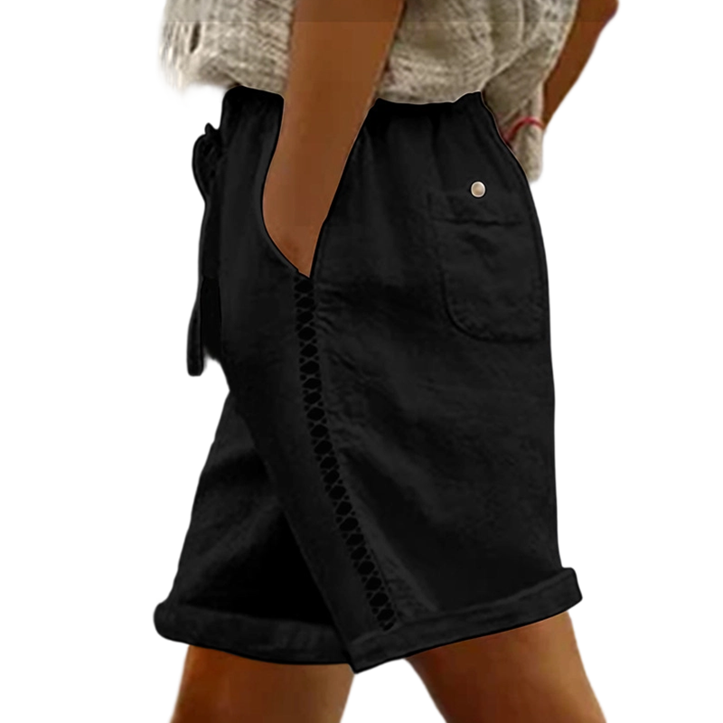 Women's Casual Drawstring Shorts with Lace Detail