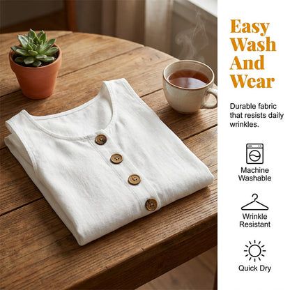 🌸Women's Solid Color U-Neck Sleeveless Cotton Linen Dress - Lightweight, Breezy & Ridiculously Comfy 💛