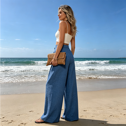 👖 LIMITED-TIME 50% OFF! ✨ Women's High-Waist Wide-Leg Pants – Tie-Front, Flowy, Crinkle 🌬️