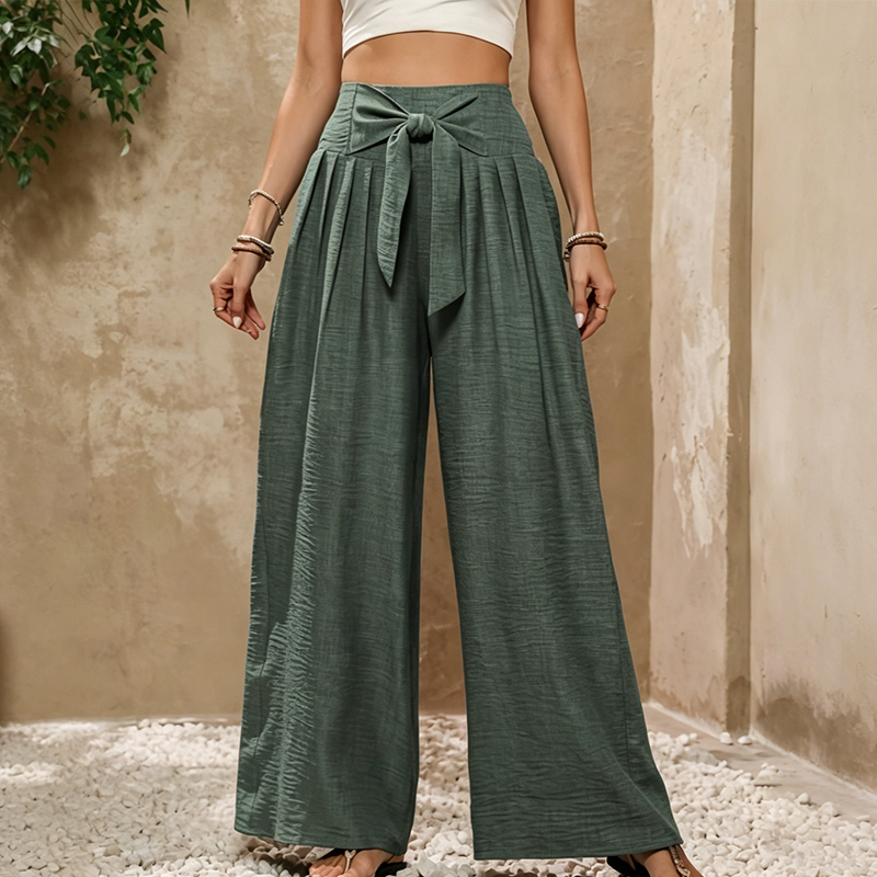 👖 LIMITED-TIME 50% OFF! ✨ Women's High-Waist Wide-Leg Pants – Tie-Front, Flowy, Crinkle 🌬️