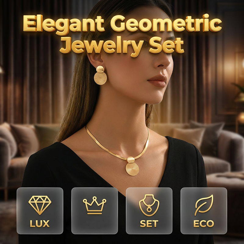 ✨Elegant Geometric Necklace & Earring Set | Premium Gold-Plated Flat Snake Chain Jewellery for Women 🔶