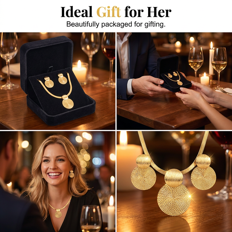 ✨Elegant Geometric Necklace & Earring Set | Premium Gold-Plated Flat Snake Chain Jewellery for Women 🔶