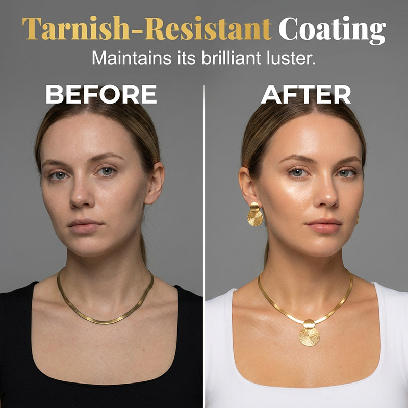 ✨Elegant Geometric Necklace & Earring Set | Premium Gold-Plated Flat Snake Chain Jewellery for Women 🔶