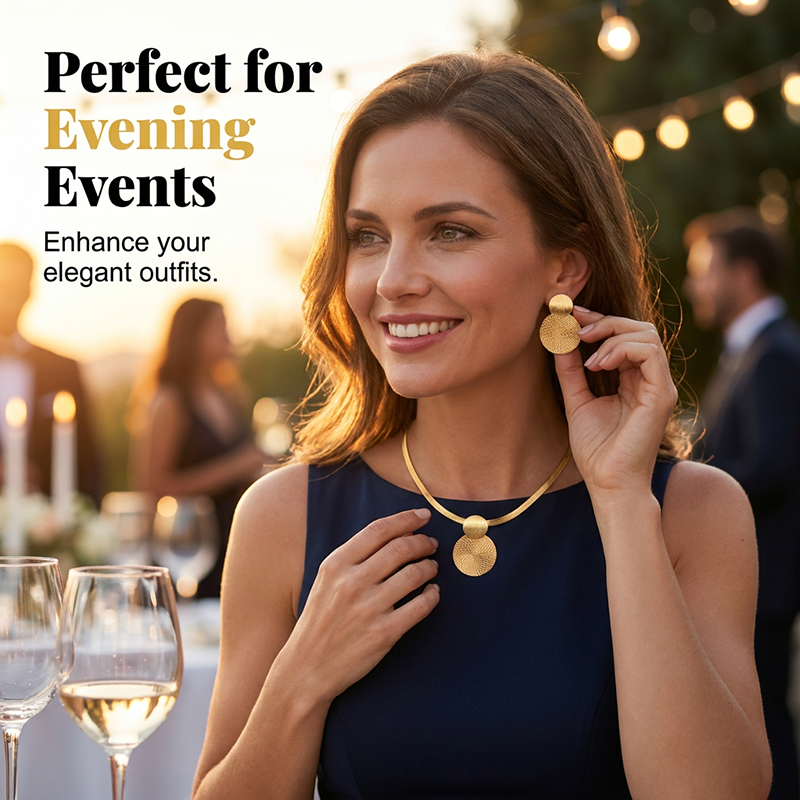 ✨Elegant Geometric Necklace & Earring Set | Premium Gold-Plated Flat Snake Chain Jewellery for Women 🔶