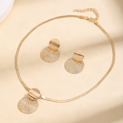 ✨Elegant Geometric Necklace & Earring Set | Premium Gold-Plated Flat Snake Chain Jewellery for Women 🔶