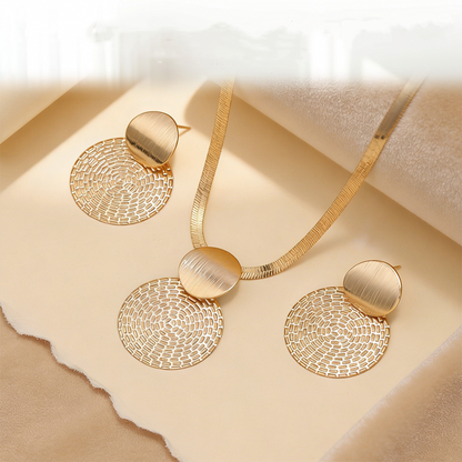 ✨Elegant Geometric Necklace & Earring Set | Premium Gold-Plated Flat Snake Chain Jewellery for Women 🔶