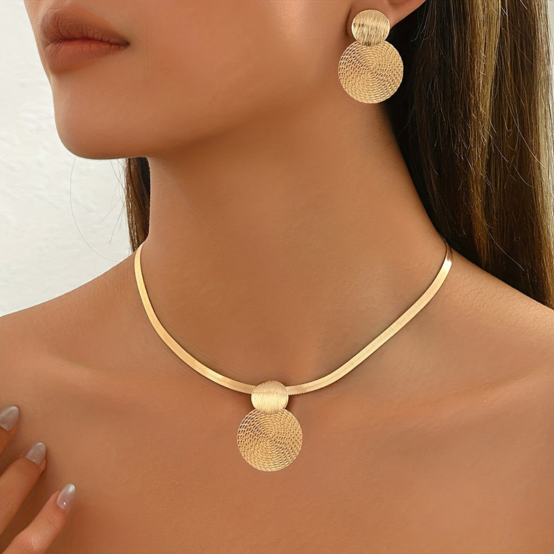 ✨Elegant Geometric Necklace & Earring Set | Premium Gold-Plated Flat Snake Chain Jewellery for Women 🔶