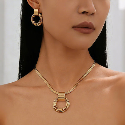 ✨Elegant Geometric Necklace & Earring Set | Premium Gold-Plated Flat Snake Chain Jewellery for Women 🔶