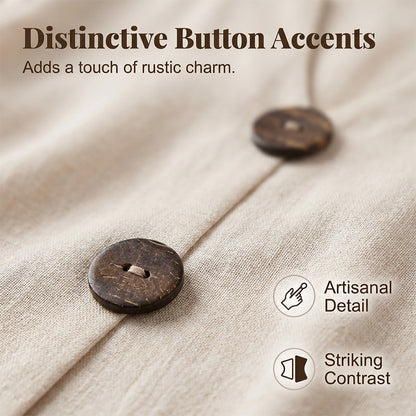Women's Casual V-Neck Midi Dress with Decorative Buttons