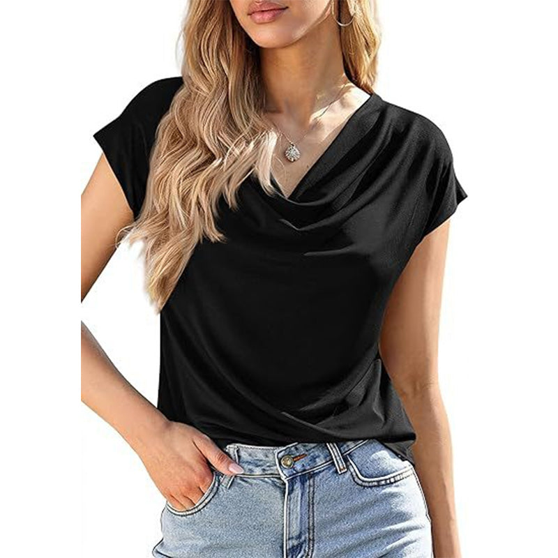 👕 LIMITED-TIME 50% OFF! ✨ Women's Cowl Neck Top – Cap Sleeve, Draped, Soft Fabric 🌸