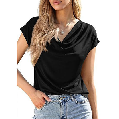 👕 LIMITED-TIME 50% OFF! ✨ Women's Cowl Neck Top – Cap Sleeve, Draped, Soft Fabric 🌸