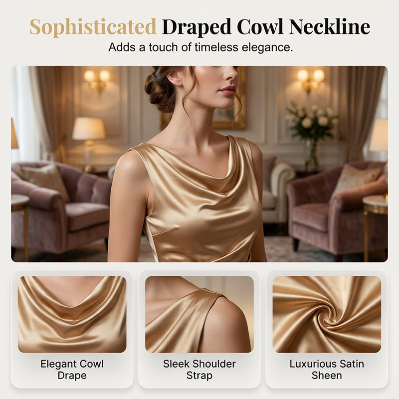 Women's Sleeveless Cowl Neck Midi Dress & Showcasing nobility and luxury