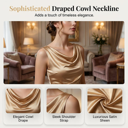 Women's Sleeveless Cowl Neck Midi Dress & Showcasing nobility and luxury