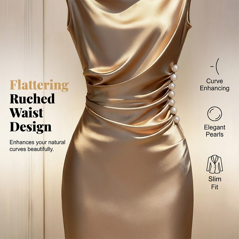 Women's Sleeveless Cowl Neck Midi Dress & Showcasing nobility and luxury