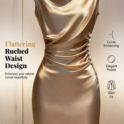 Women's Sleeveless Cowl Neck Midi Dress & Showcasing nobility and luxury