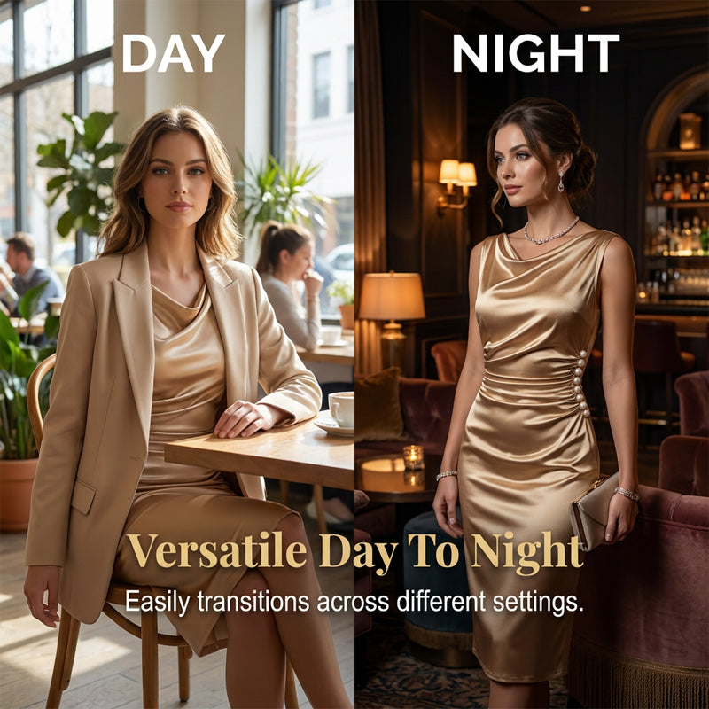 Women's Sleeveless Cowl Neck Midi Dress & Showcasing nobility and luxury