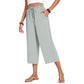 Women's Cotton Linen Wide Leg Capri Pants