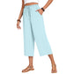 Women's Cotton Linen Wide Leg Capri Pants