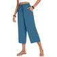 Women's Cotton Linen Wide Leg Capri Pants