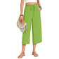 Women's Cotton Linen Wide Leg Capri Pants
