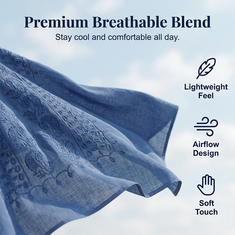 Women's Embroidered V-Neck Linen Dress