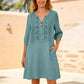 Women's Embroidered V-Neck Linen Dress