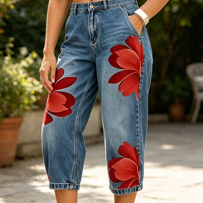 🥳 59% OFF! 🥳 Artistic Flower Wide-Leg Jeans for Women