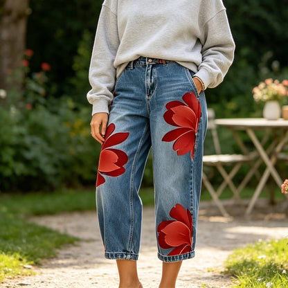 🥳 59% OFF! 🥳 Artistic Flower Wide-Leg Jeans for Women