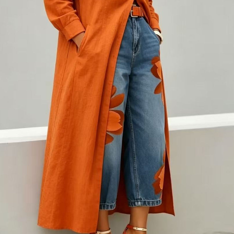 🥳 59% OFF! 🥳 Artistic Flower Wide-Leg Jeans for Women