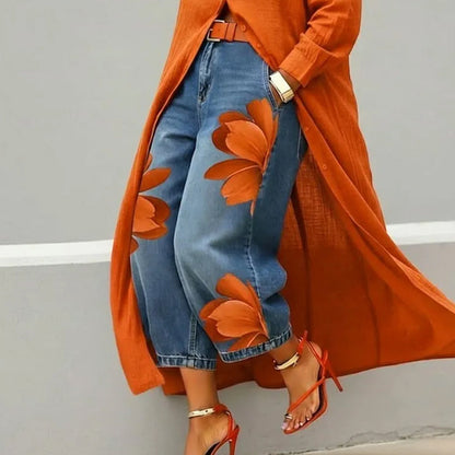 🥳 59% OFF! 🥳 Artistic Flower Wide-Leg Jeans for Women
