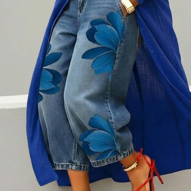 🥳 59% OFF! 🥳 Artistic Flower Wide-Leg Jeans for Women