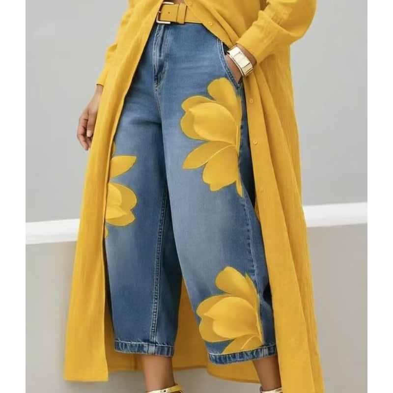 🥳 59% OFF! 🥳 Artistic Flower Wide-Leg Jeans for Women