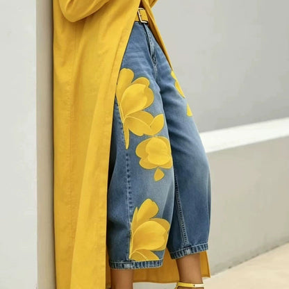 🥳 59% OFF! 🥳 Artistic Flower Wide-Leg Jeans for Women
