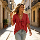 Women's V-Neck Tie-Front Bow Knot Top