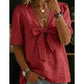 Women's V-Neck Tie-Front Bow Knot Top