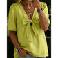 Women's V-Neck Tie-Front Bow Knot Top